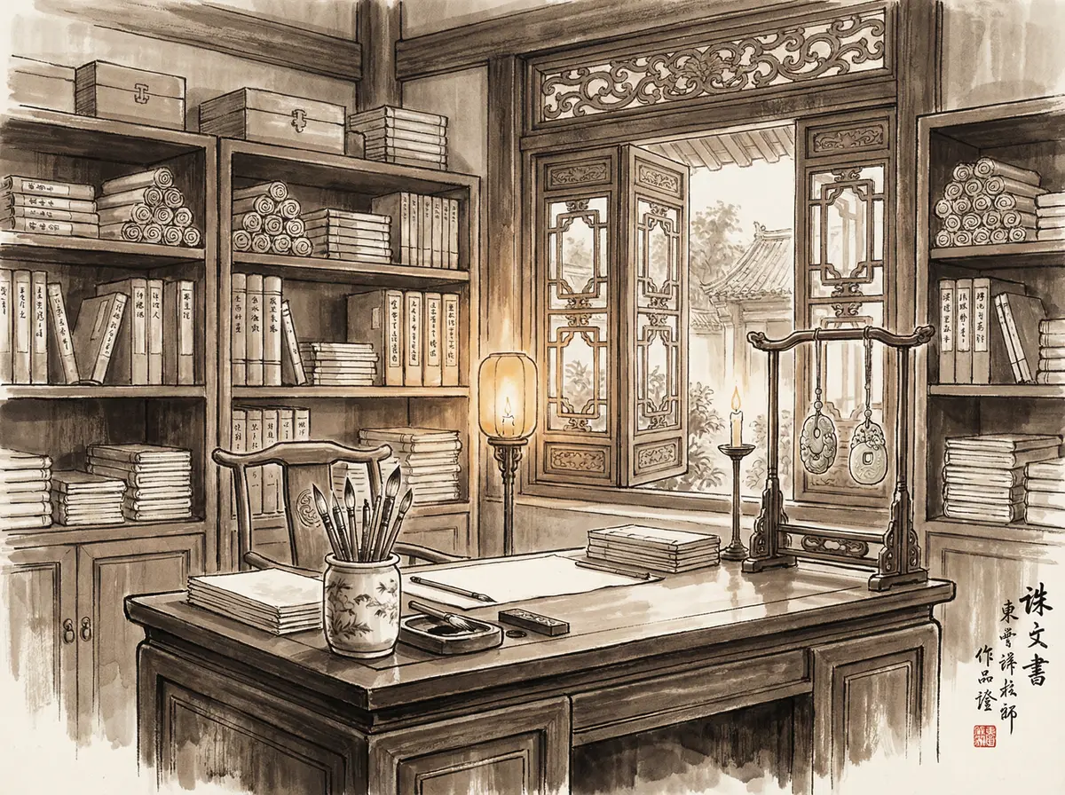 澳门金沙APP下载页面水墨风格书房场景
