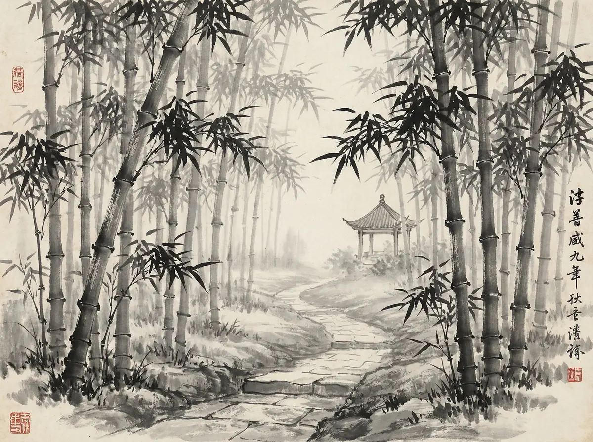 澳门金沙金沙国际竹林小径水墨画展示宁静禅意