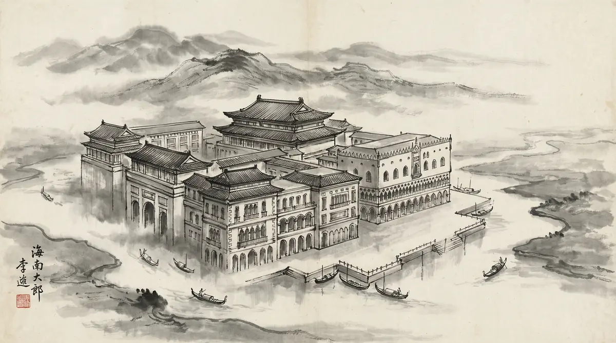 澳门金沙金沙国际度假村水墨画全景